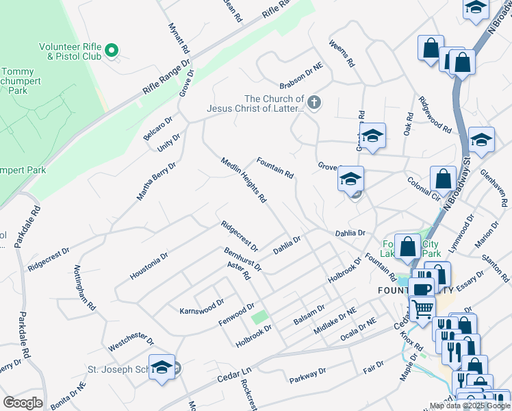 map of restaurants, bars, coffee shops, grocery stores, and more near 5905 Medlin Heights Road in Knoxville