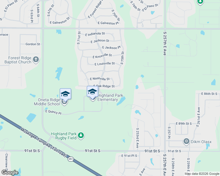 map of restaurants, bars, coffee shops, grocery stores, and more near 7315 East Oak Ridge Street in Broken Arrow