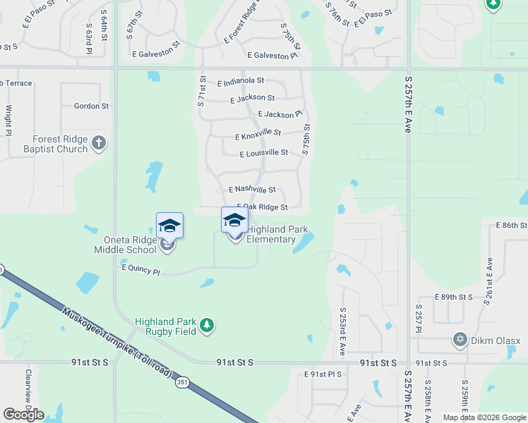 map of restaurants, bars, coffee shops, grocery stores, and more near 7315 East Oak Ridge Street in Broken Arrow