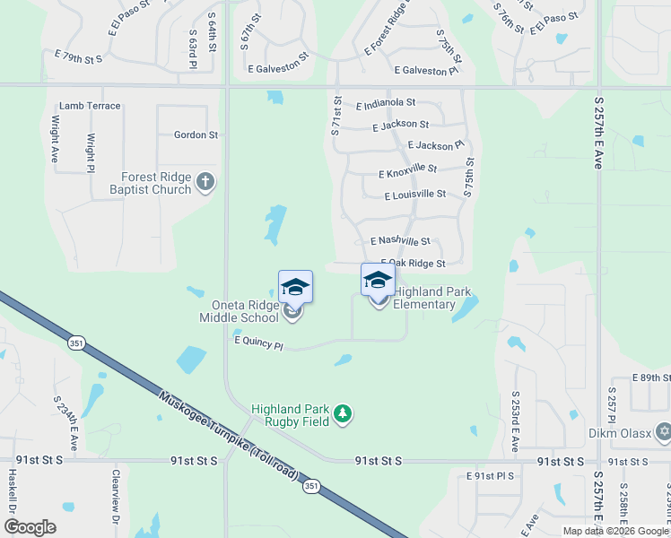 map of restaurants, bars, coffee shops, grocery stores, and more near 7001 East Oak Ridge Street in Broken Arrow