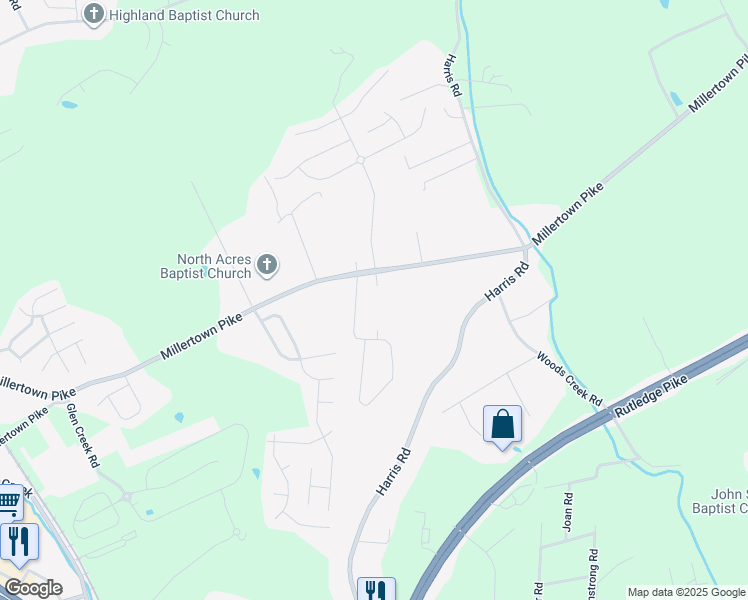 map of restaurants, bars, coffee shops, grocery stores, and more near 6106 Millertown Pike in Knoxville