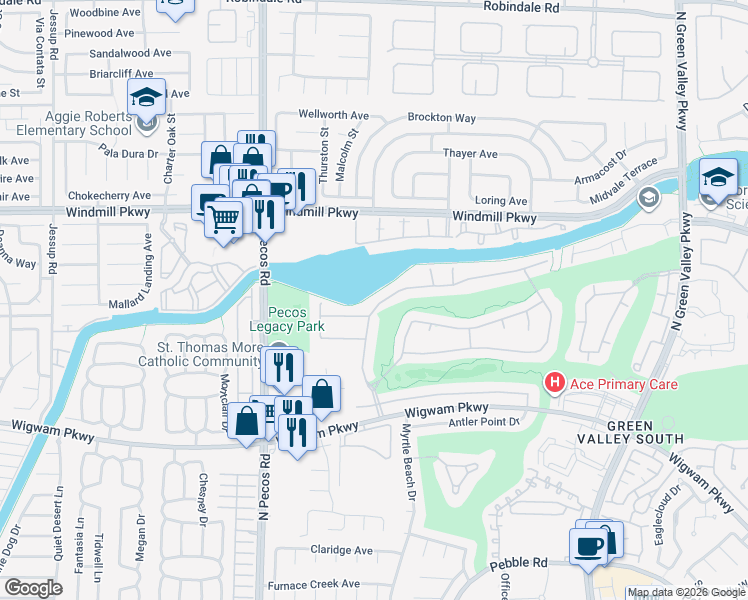 map of restaurants, bars, coffee shops, grocery stores, and more near 153 Ultra Drive in Henderson
