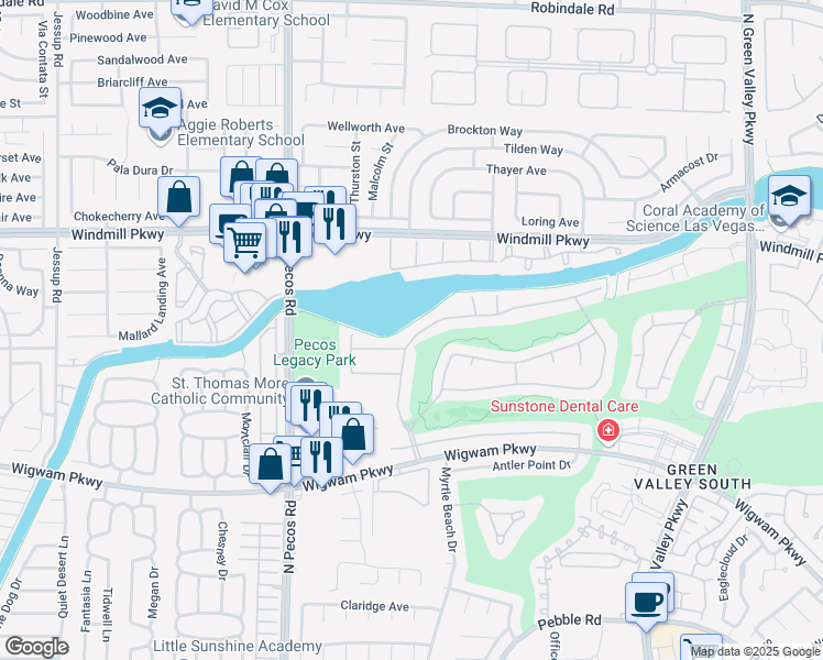 map of restaurants, bars, coffee shops, grocery stores, and more near 153 Ultra Drive in Henderson