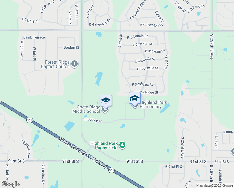 map of restaurants, bars, coffee shops, grocery stores, and more near 7001 East Oak Ridge Street in Broken Arrow