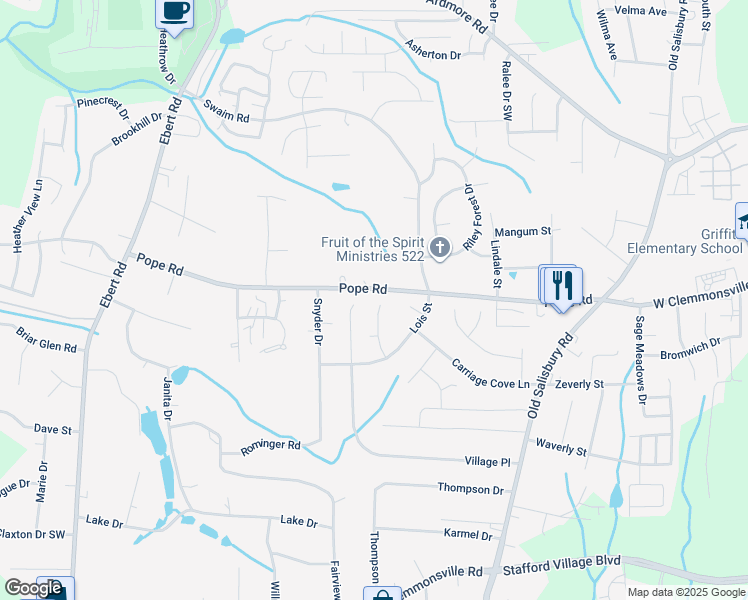 map of restaurants, bars, coffee shops, grocery stores, and more near 1936 Astoria Court in Winston-Salem