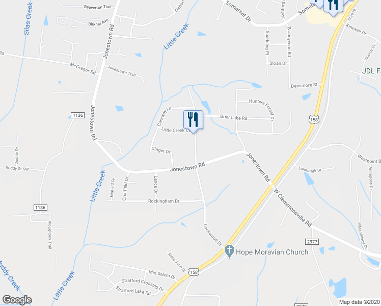 map of restaurants, bars, coffee shops, grocery stores, and more near 2632 Lockwood Drive in Winston-Salem