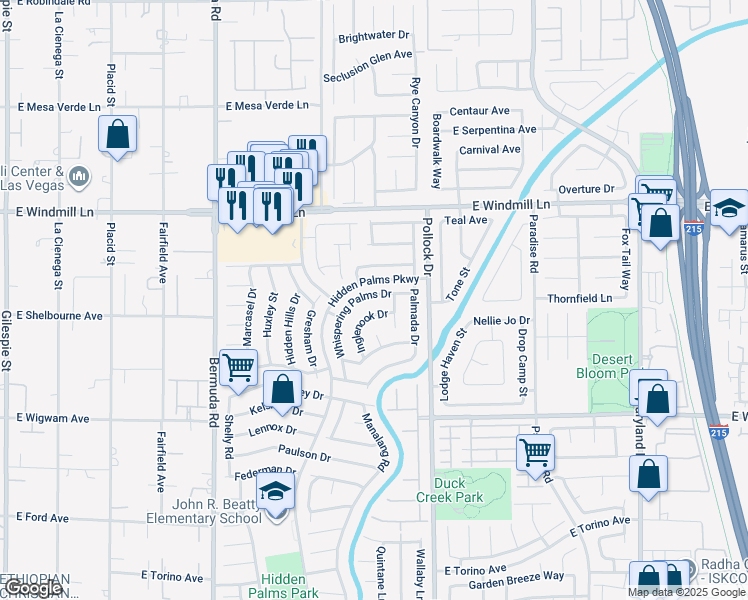 map of restaurants, bars, coffee shops, grocery stores, and more near 735 Whispering Palms Drive in Las Vegas