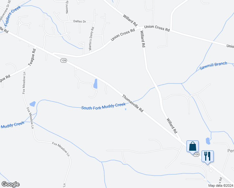 map of restaurants, bars, coffee shops, grocery stores, and more near 4158 Thomasville Road in Winston-Salem
