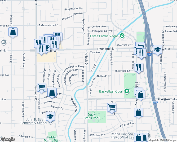 map of restaurants, bars, coffee shops, grocery stores, and more near 8270 Tone Street in Las Vegas