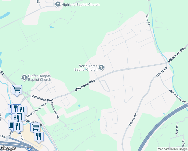 map of restaurants, bars, coffee shops, grocery stores, and more near 2701 Mary Emily Lane in Knoxville
