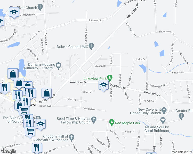 map of restaurants, bars, coffee shops, grocery stores, and more near 113 Denver Avenue in Durham