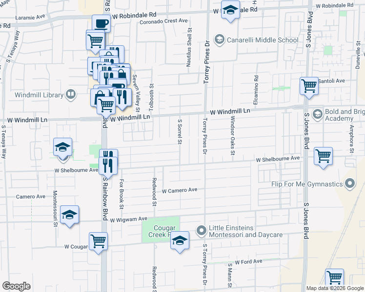 map of restaurants, bars, coffee shops, grocery stores, and more near 8221 Dover Canyon Court in Las Vegas