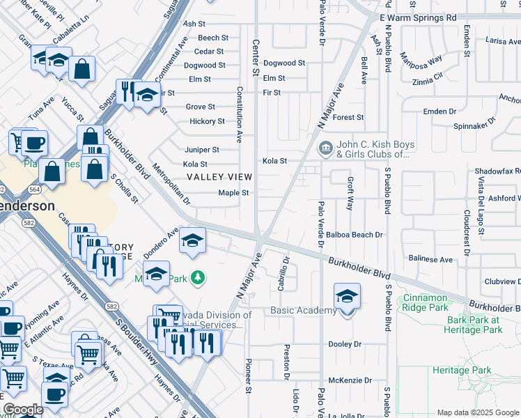 map of restaurants, bars, coffee shops, grocery stores, and more near 730 Center Street in Henderson