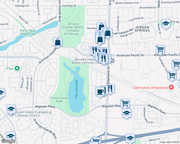 map of restaurants, bars, coffee shops, grocery stores, and more near 169 Fulgora Street in Henderson