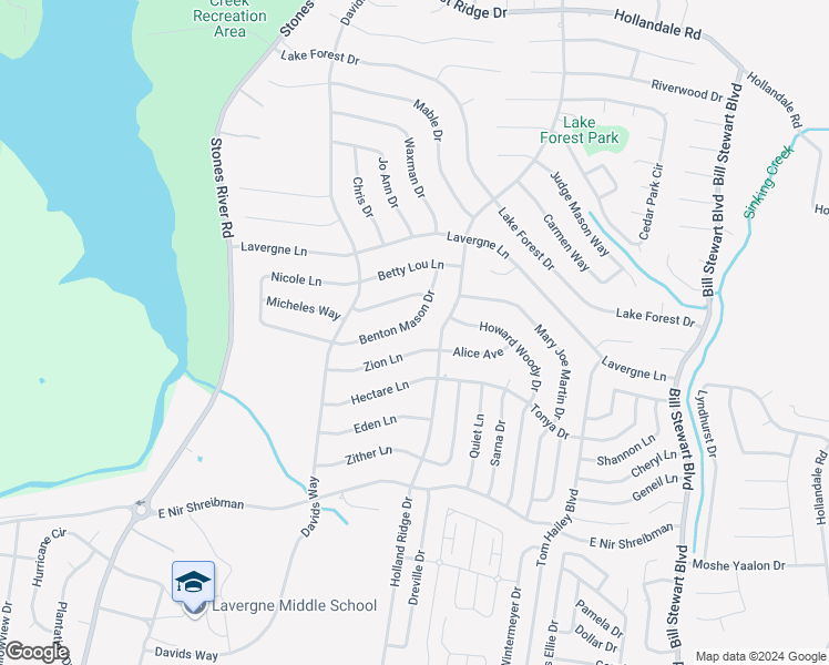 map of restaurants, bars, coffee shops, grocery stores, and more near 1123 Benton Mason Drive in La Vergne