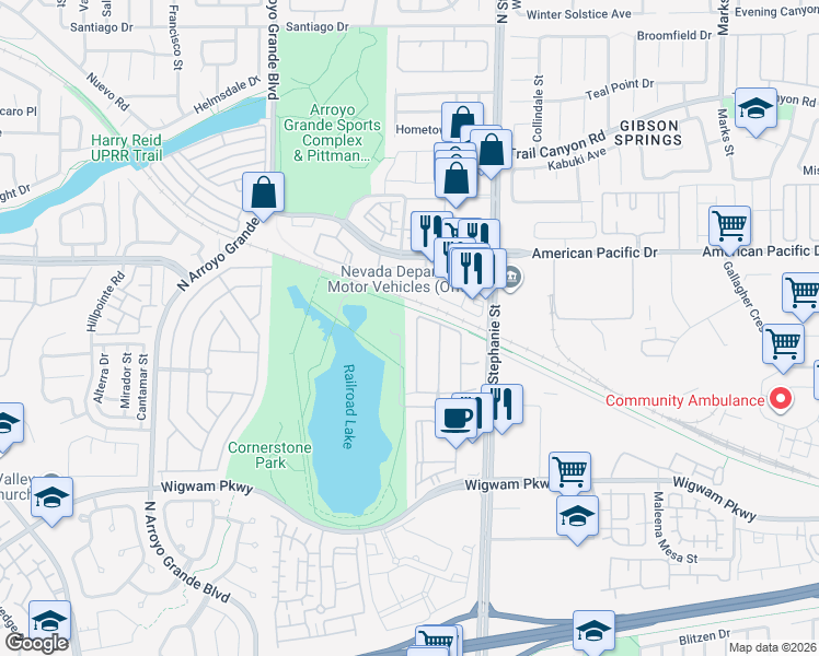 map of restaurants, bars, coffee shops, grocery stores, and more near 163 Fulgora Street in Henderson