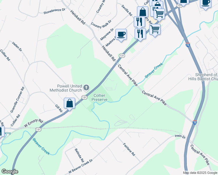 map of restaurants, bars, coffee shops, grocery stores, and more near 117 Conner Crossing Way in Powell