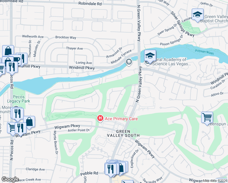 map of restaurants, bars, coffee shops, grocery stores, and more near 1851 North Green Valley Parkway in Henderson