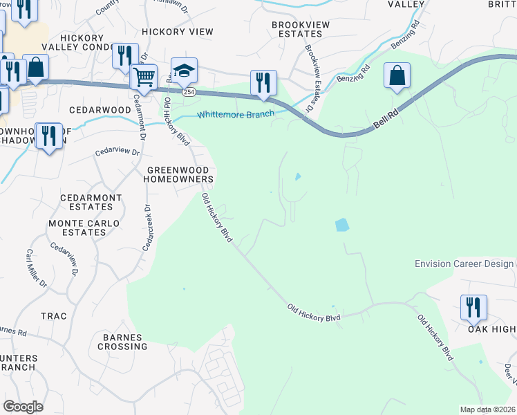 map of restaurants, bars, coffee shops, grocery stores, and more near 14768 Old Hickory Boulevard in Nashville