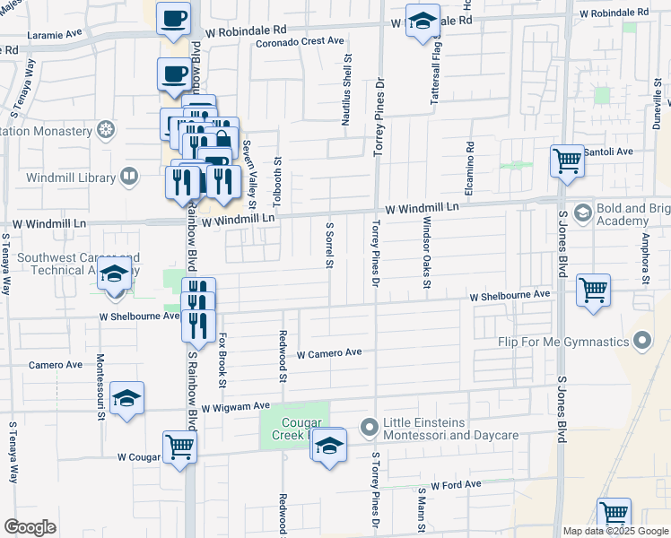 map of restaurants, bars, coffee shops, grocery stores, and more near 8222 Sorrel Street in Las Vegas