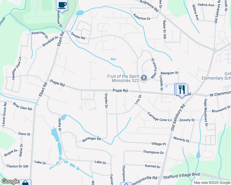 map of restaurants, bars, coffee shops, grocery stores, and more near 4000 Village Place in Winston-Salem