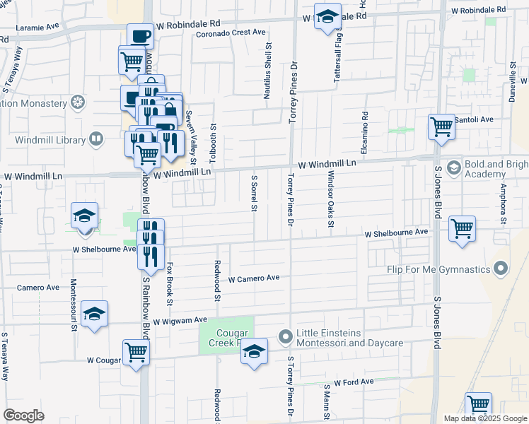 map of restaurants, bars, coffee shops, grocery stores, and more near 8221 Dover Canyon Court in Las Vegas