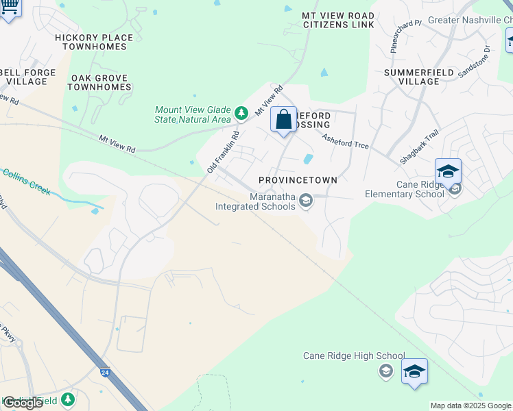 map of restaurants, bars, coffee shops, grocery stores, and more near 1206 Parkstone Lane in Nashville