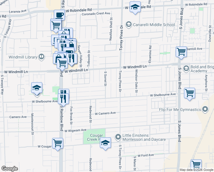 map of restaurants, bars, coffee shops, grocery stores, and more near 8222 Sorrel Street in Las Vegas