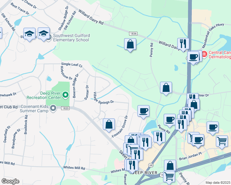 map of restaurants, bars, coffee shops, grocery stores, and more near 4072 Fountain Grove Drive in High Point