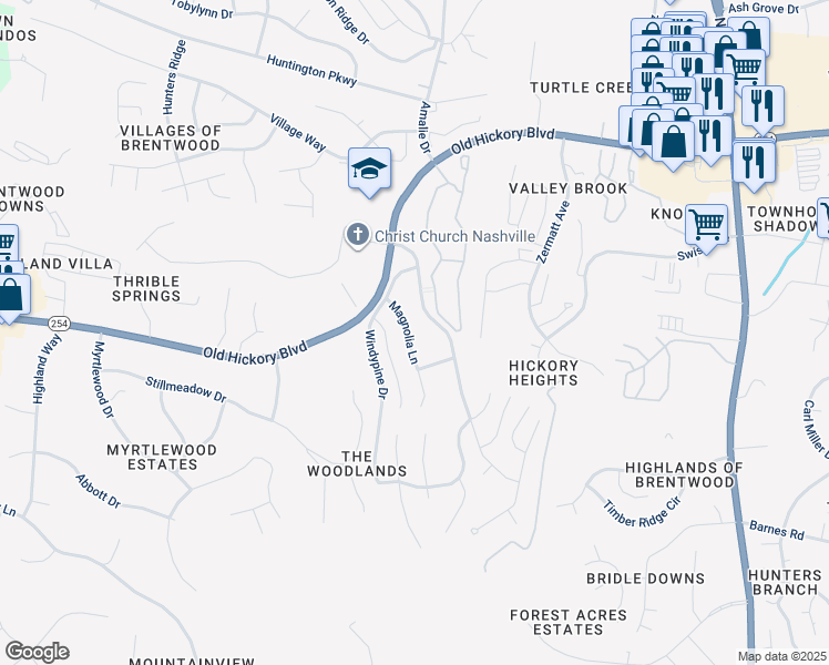map of restaurants, bars, coffee shops, grocery stores, and more near 637 Magnolia Lane in Nashville