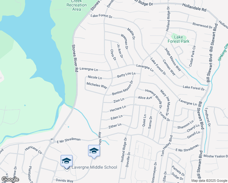map of restaurants, bars, coffee shops, grocery stores, and more near 1126 Benton Mason Drive in La Vergne