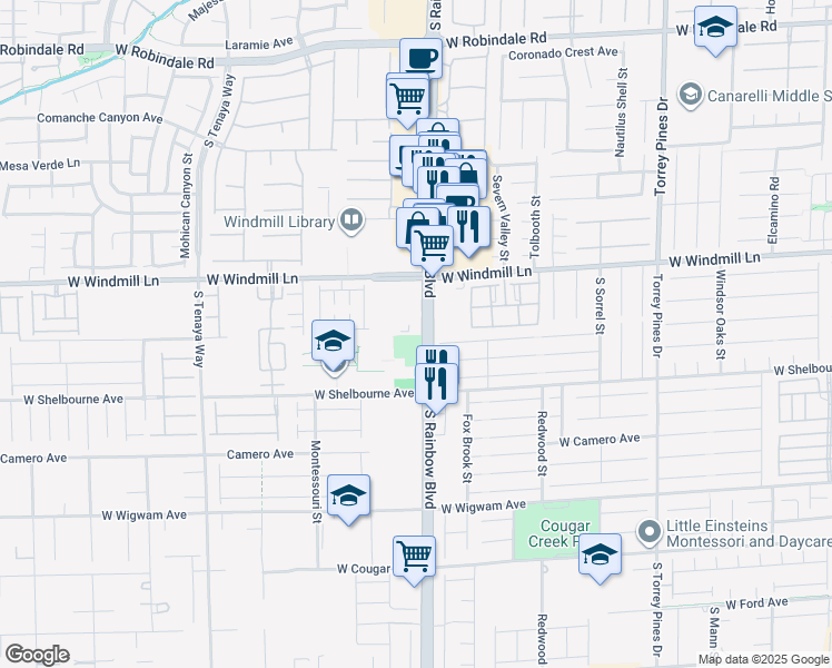 map of restaurants, bars, coffee shops, grocery stores, and more near 8220 South Rainbow Boulevard in Las Vegas