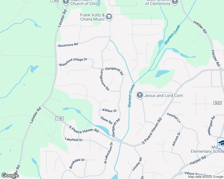map of restaurants, bars, coffee shops, grocery stores, and more near 1709 Curraghmore Road in Clemmons