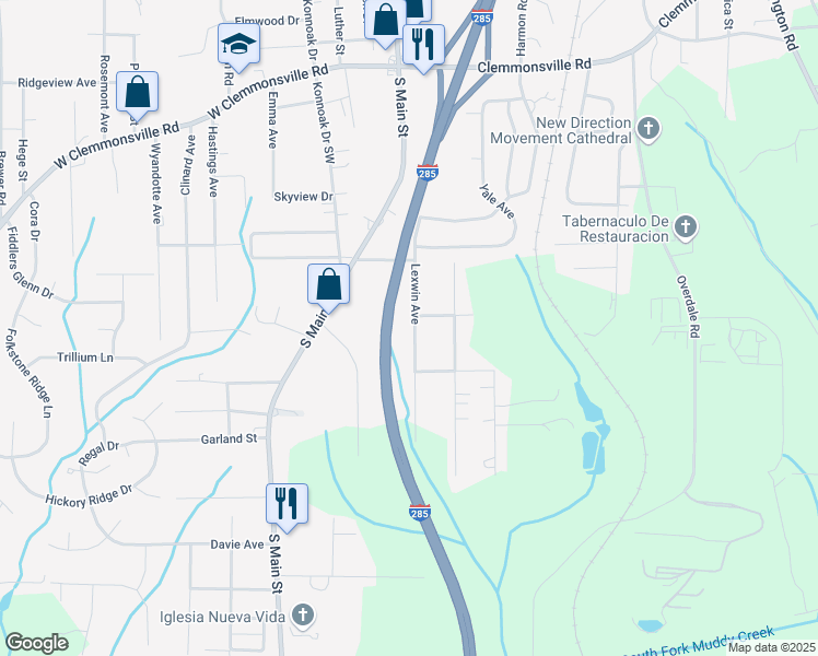 map of restaurants, bars, coffee shops, grocery stores, and more near 4012 Lexwin Avenue in Winston-Salem