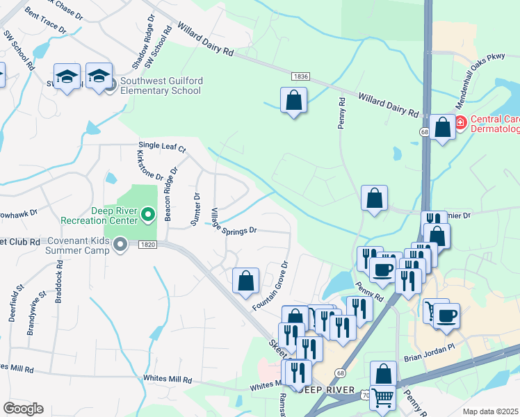 map of restaurants, bars, coffee shops, grocery stores, and more near 4072 Fountain Grove Drive in High Point