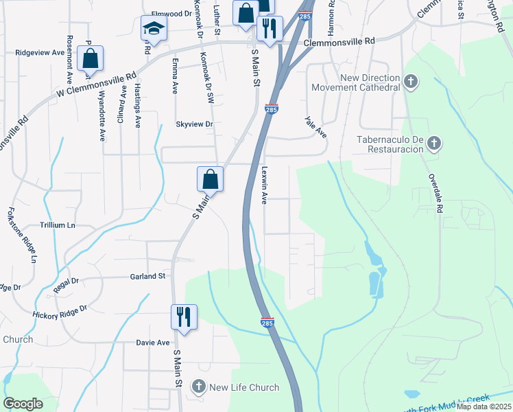 map of restaurants, bars, coffee shops, grocery stores, and more near 4012 Lexwin Avenue in Winston-Salem