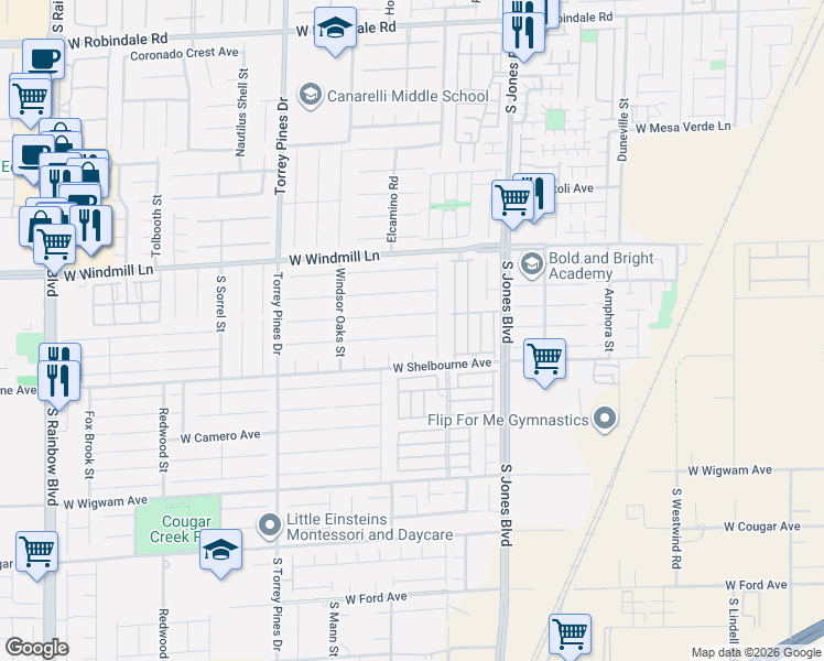 map of restaurants, bars, coffee shops, grocery stores, and more near 6293 Sierra Knolls Court in Las Vegas