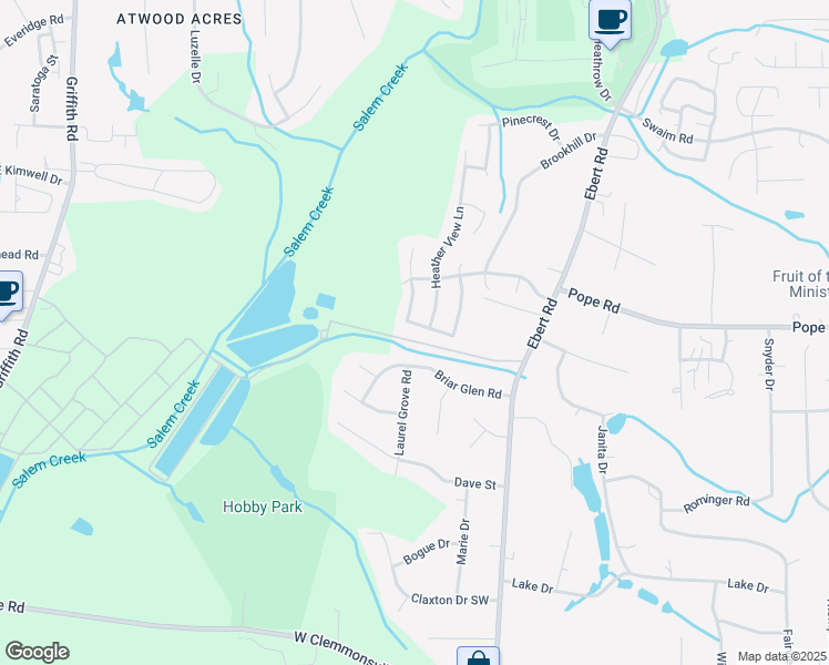 map of restaurants, bars, coffee shops, grocery stores, and more near 3240 Laurenfields Way in Winston-Salem