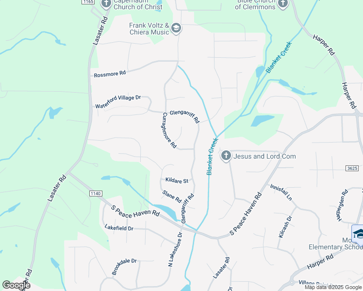 map of restaurants, bars, coffee shops, grocery stores, and more near 1709 Curraghmore Road in Clemmons