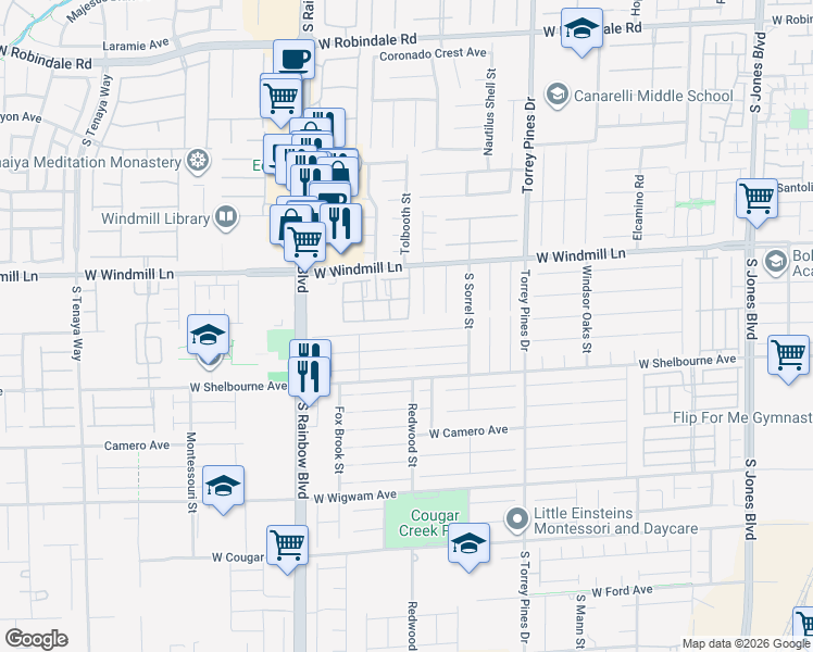 map of restaurants, bars, coffee shops, grocery stores, and more near 6706 Cavatina Avenue in Las Vegas
