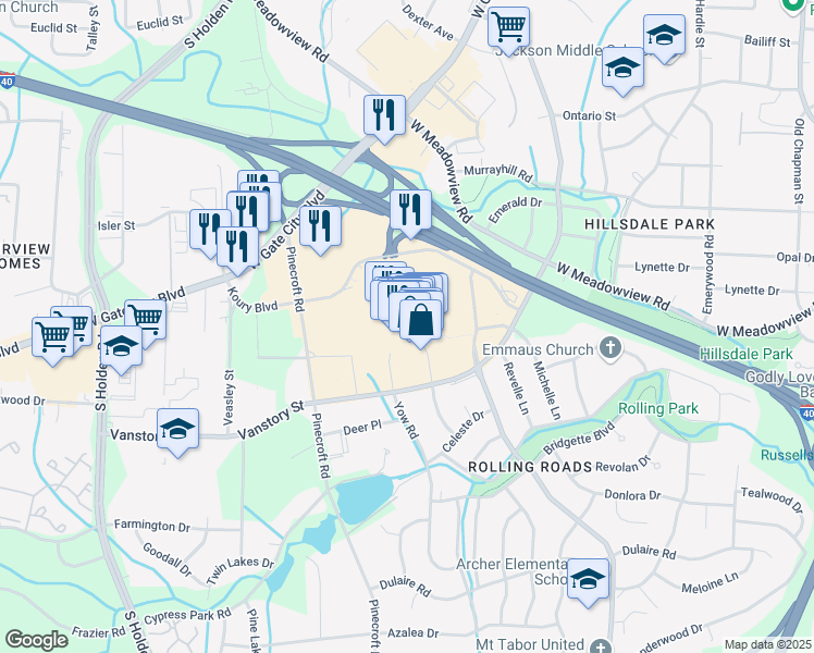 map of restaurants, bars, coffee shops, grocery stores, and more near 100 4 Seasons Town Center Ent in Greensboro