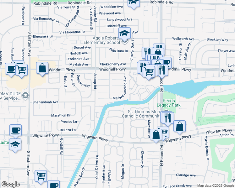 map of restaurants, bars, coffee shops, grocery stores, and more near 2709 Duck Pond Court in Henderson