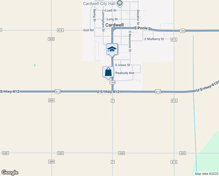 map of restaurants, bars, coffee shops, grocery stores, and more near 2995 U.S. 412 in Cardwell