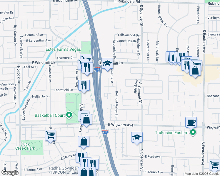 map of restaurants, bars, coffee shops, grocery stores, and more near 8266 Lincoln Valley Street in Las Vegas