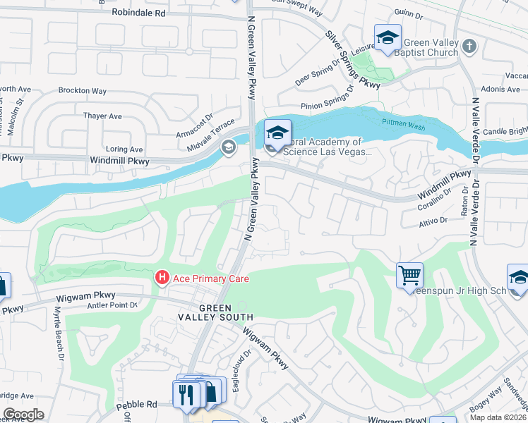 map of restaurants, bars, coffee shops, grocery stores, and more near 1800 North Green Valley Parkway in Henderson