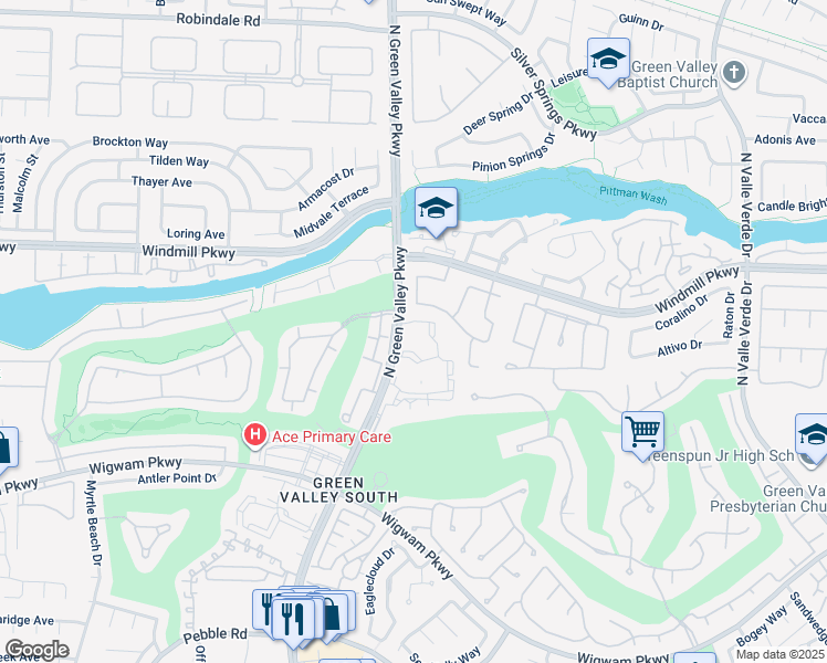 map of restaurants, bars, coffee shops, grocery stores, and more near 1800 North Green Valley Parkway in Henderson