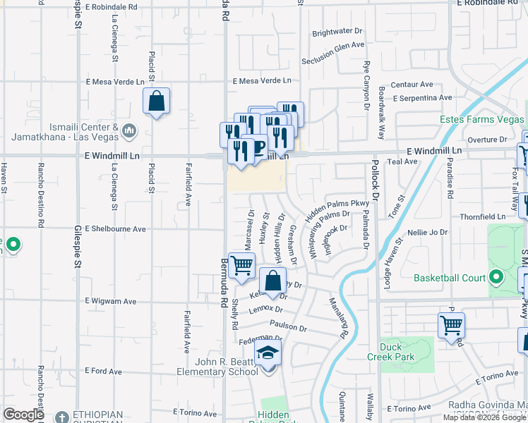 map of restaurants, bars, coffee shops, grocery stores, and more near 8302 Huxley Street in Las Vegas