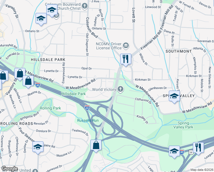 map of restaurants, bars, coffee shops, grocery stores, and more near 1906 Potomac Drive in Greensboro