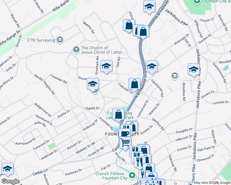 map of restaurants, bars, coffee shops, grocery stores, and more near 3005 Holbrook Drive in Knoxville