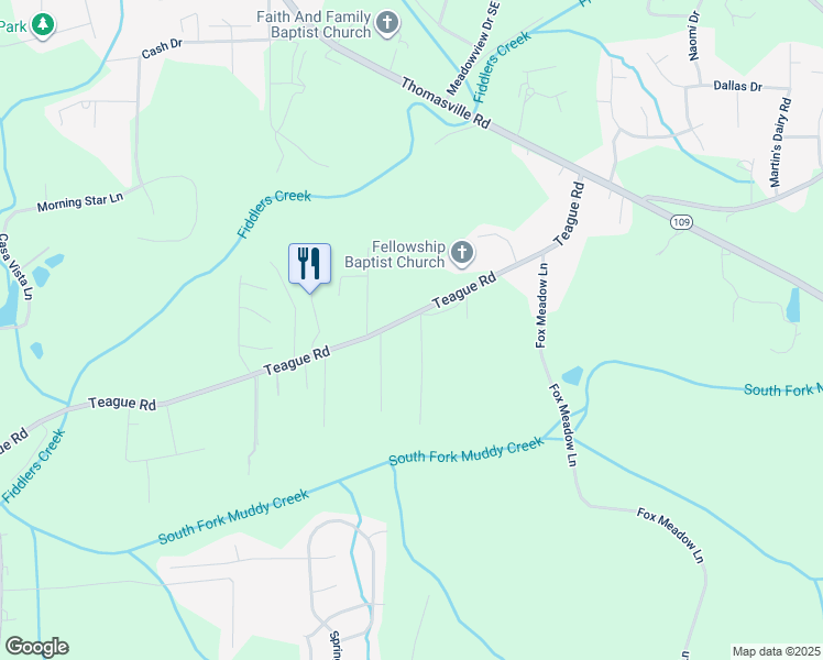 map of restaurants, bars, coffee shops, grocery stores, and more near 1050 Teague Road in Winston-Salem